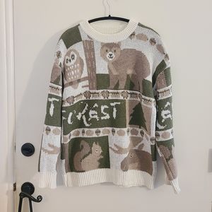90s Y2K Vintage Japanese Harajuku Forest Animal Pattern Oversized Sweater